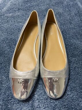 Michael Kors Silver Metallic Cap-Toe Ballet Flats